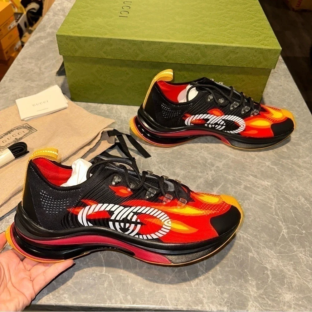 New Size 10 Gucci Run Sneaker Black Flame